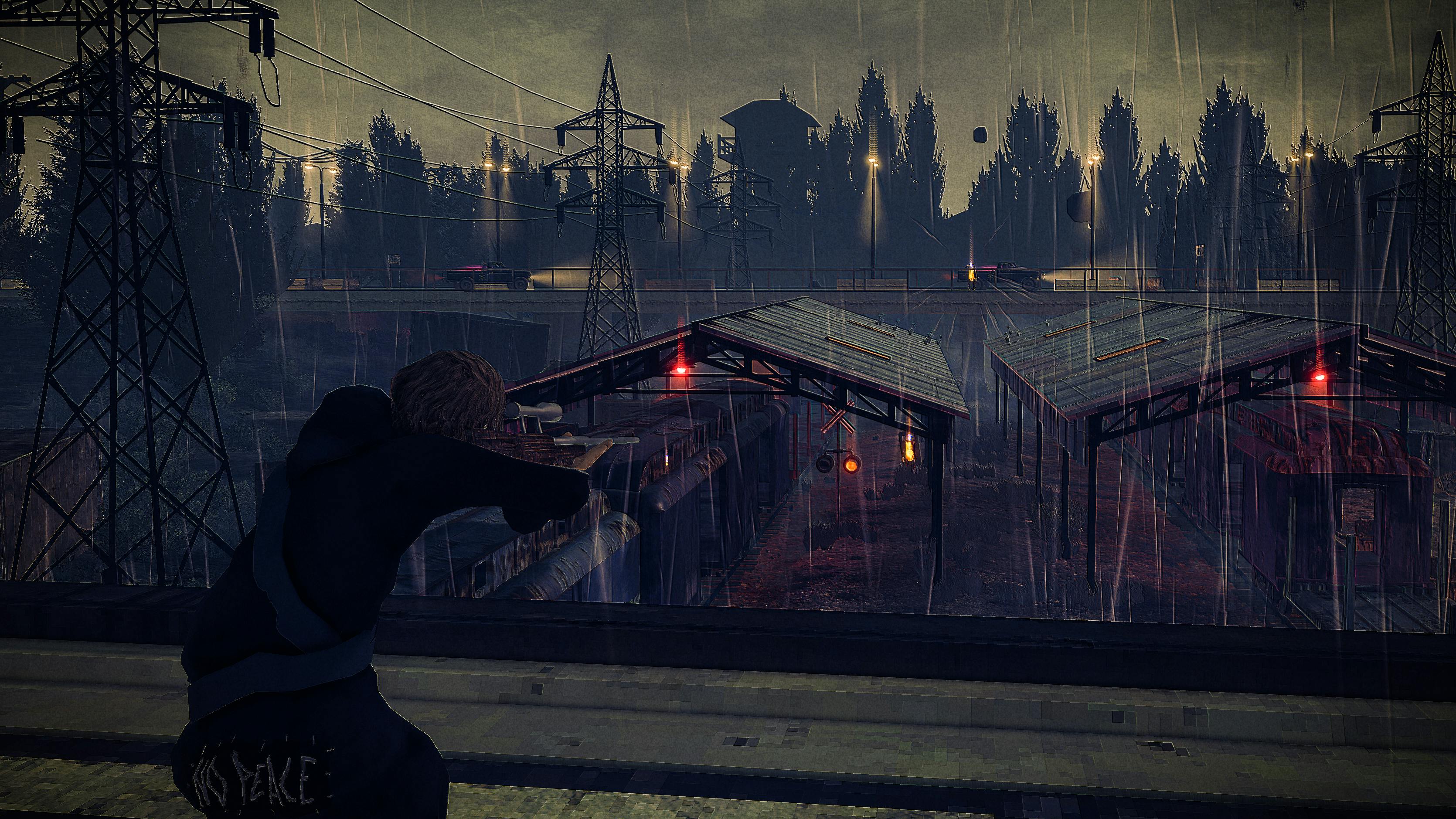 Children of the Sun screenshot of THE GIRL aiming her sniper rifle at a cult member at a train facility