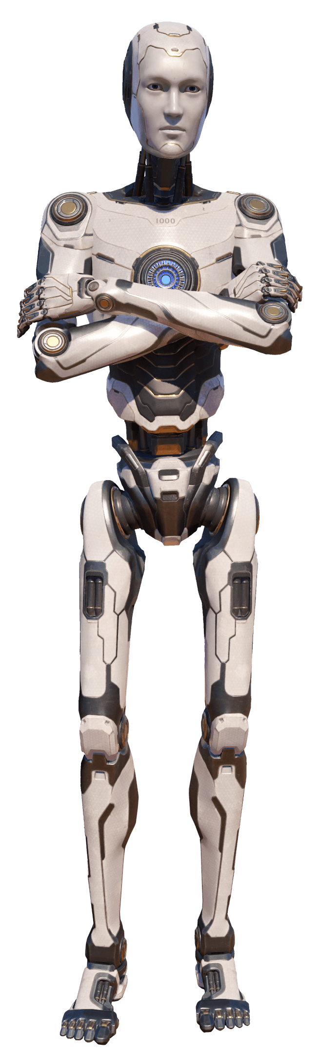 White Robot With Arms Crossed