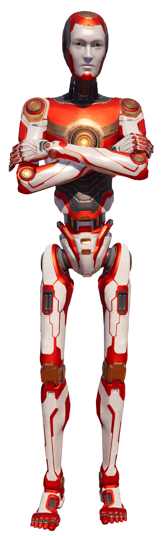 Red Robot With Arms Crossed