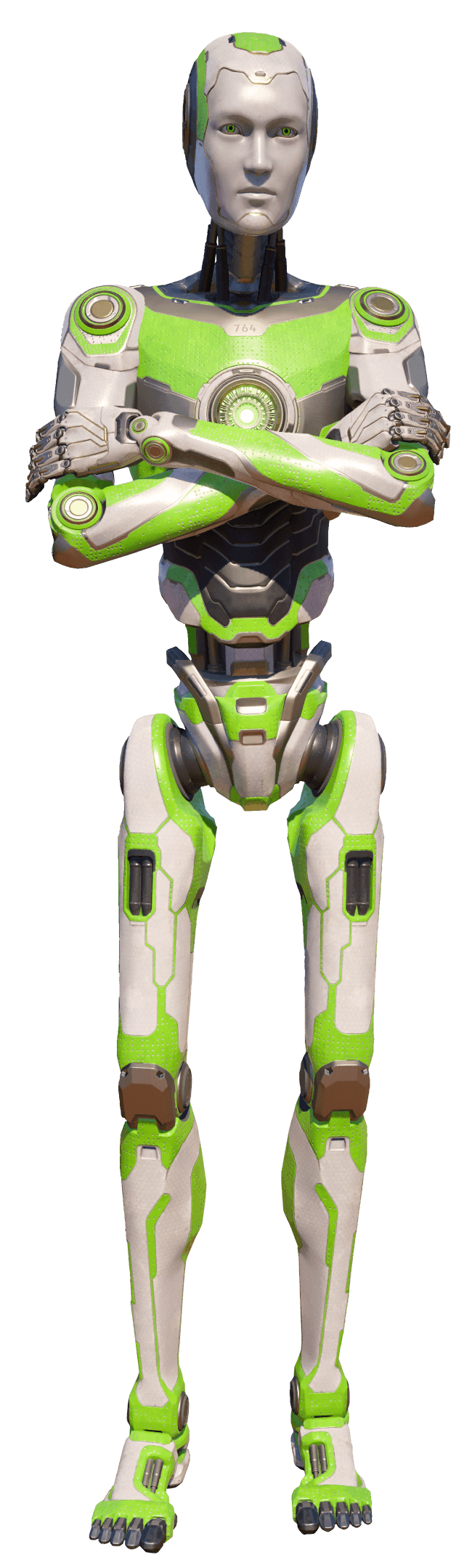 Green Robot With Arms Crossed