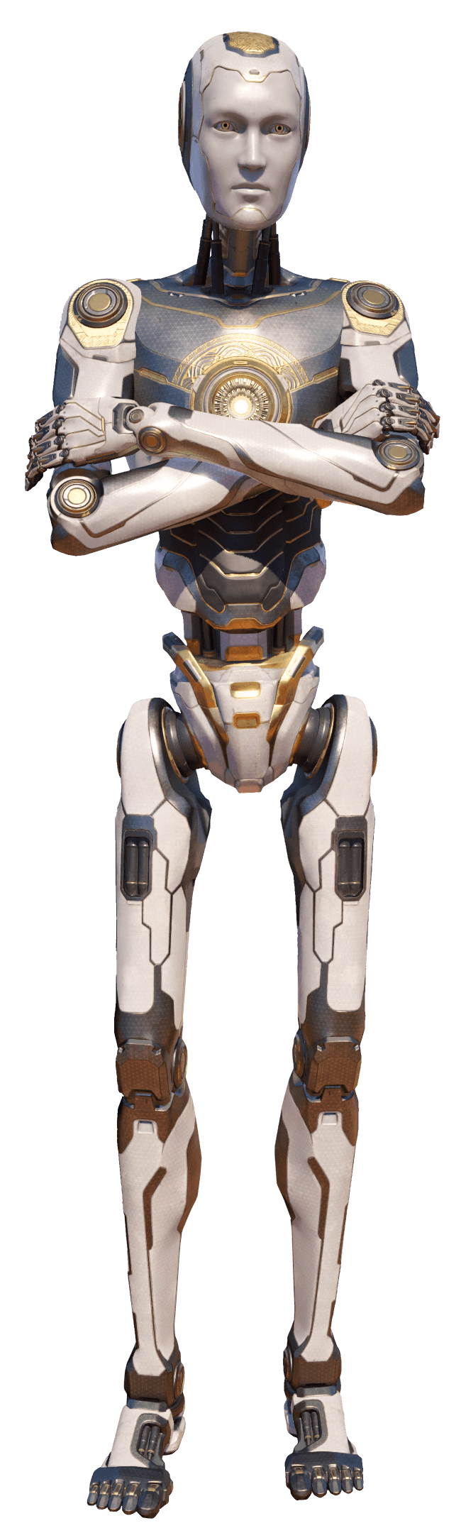 Gold Robot With Arms Crossed